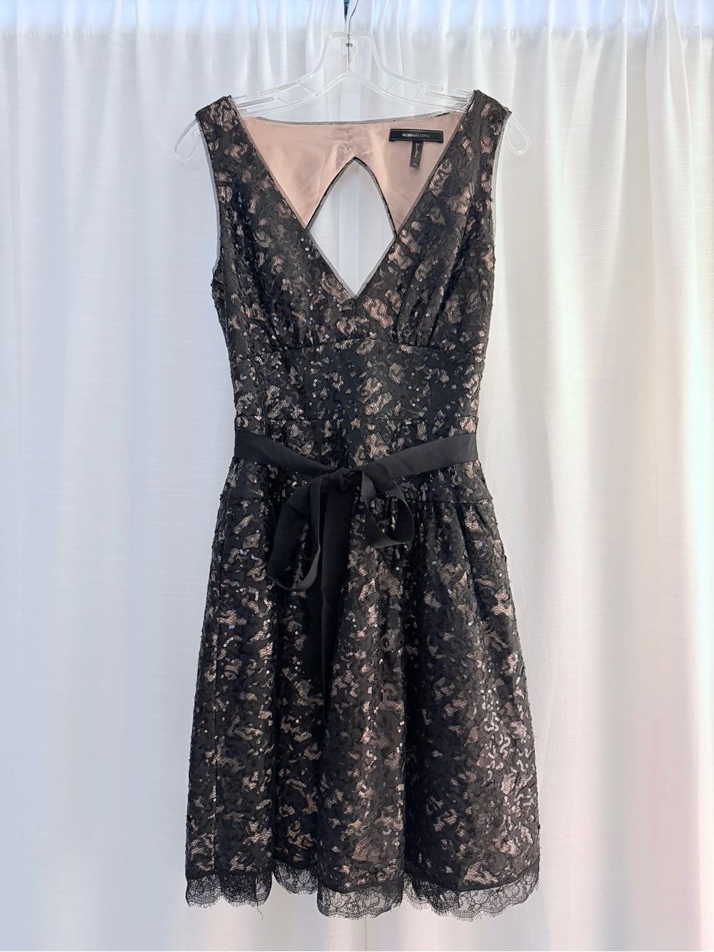 BCBGMaxAzria Black Lace Sequins Fit & Flare Dress - Size 4